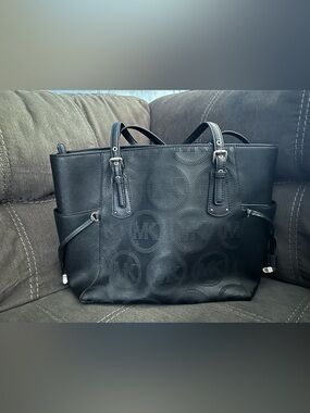 Michael Kors Black Perforated MK Logo Tote
